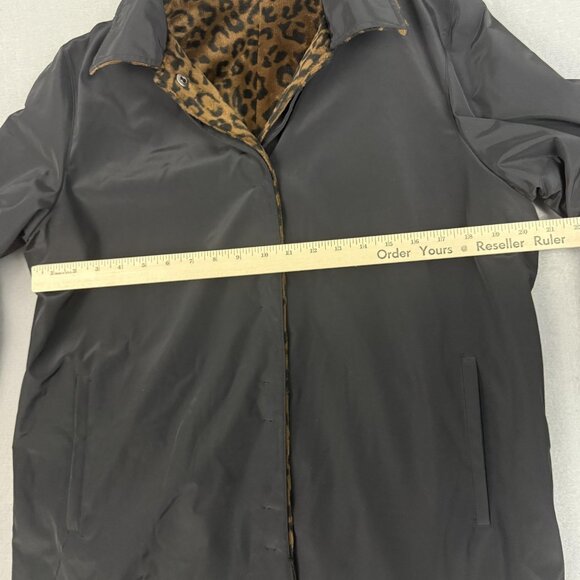 Talbots Coat Women's Medium Reversible Black Leopard Print Rain Jacket Trench - Picture 9 of 14